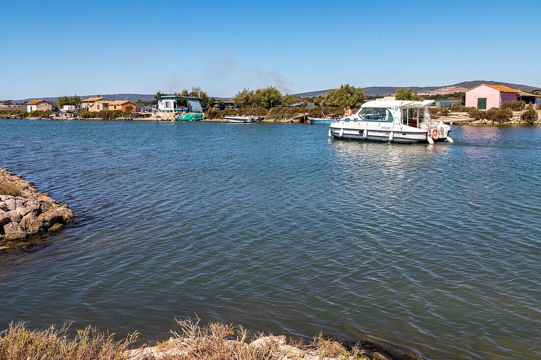 Fishermen's houses, rhone to sete canal, villeneuve-les maguelone, herault, occitanie, france