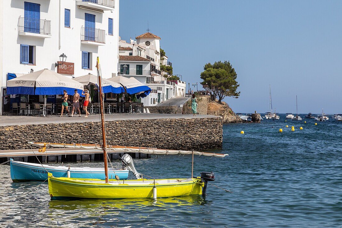 Terrace by the sea, village where salvador dali lived, cadaques, costa brava, catalonia, spain