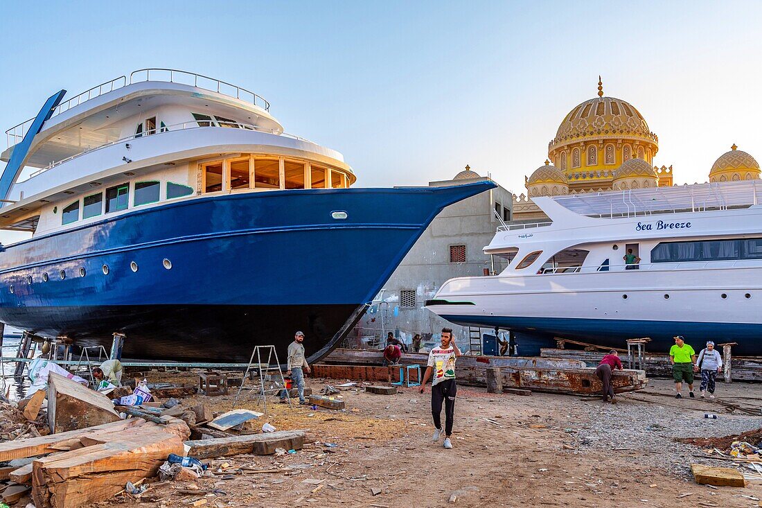 Shipyards and boat repair on the marina, hurghada, egypt, africa