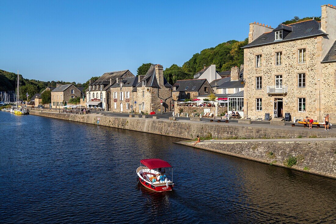 Electric boat ride on the rance, medieval town of dinan, cotes-d'amor, brittany, france