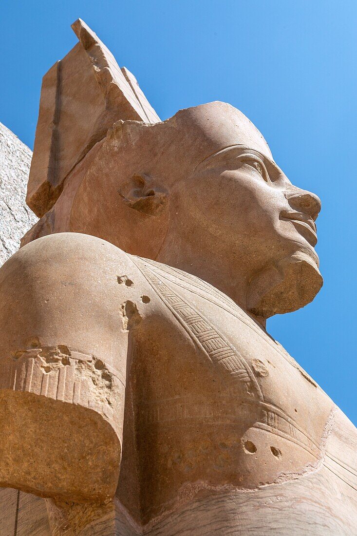 Statue of hamun-ra, precinct of amun-re, god of thebes, main deity in the egyptian pantheon, temple of karnak, ancient egyptian site from the 13th dynasty, unesco world heritage site, luxor, egypt, africa