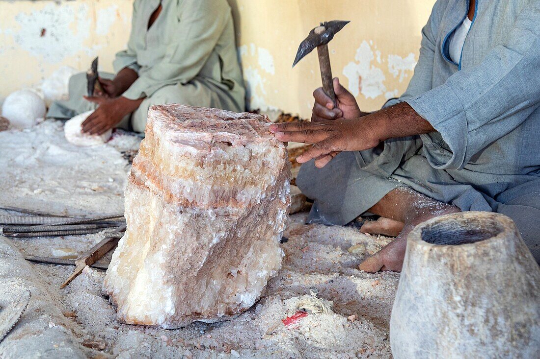 Workers at an alabaster factory, valley of the kings, luxor, egypt, africa