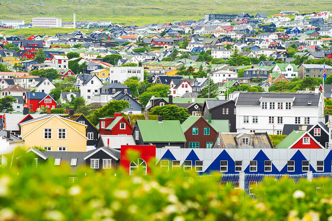 The new city of Torshavn with colorful buildings, Streymoy island, Faroe islands, Denmark, Europe