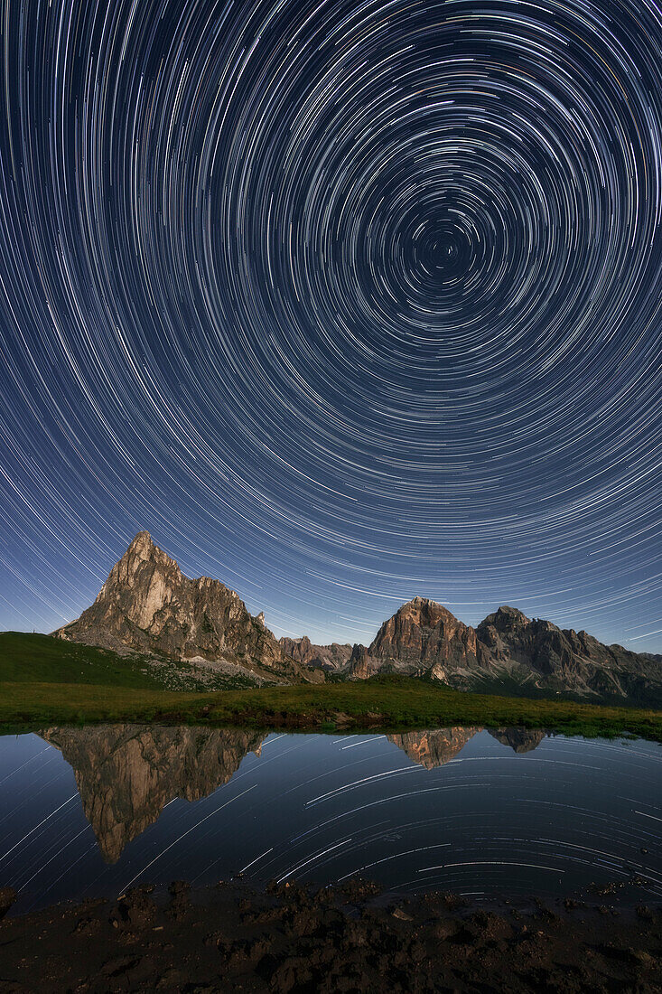 Startrail with Ra Gusela,Passo Giau, Dolomiti di Zoldo, Unesco Heritage, Belluno, Veneto, Italy