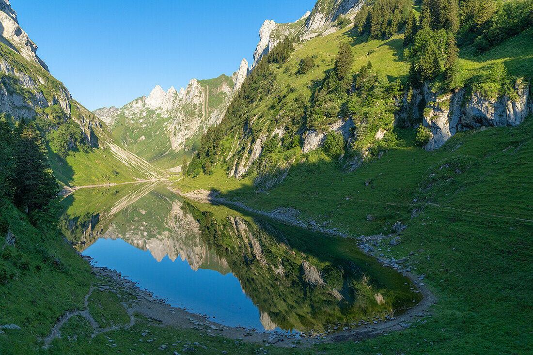 Falensee lake in summer, Appenzell Canton, Alpstein Range, Switzerland