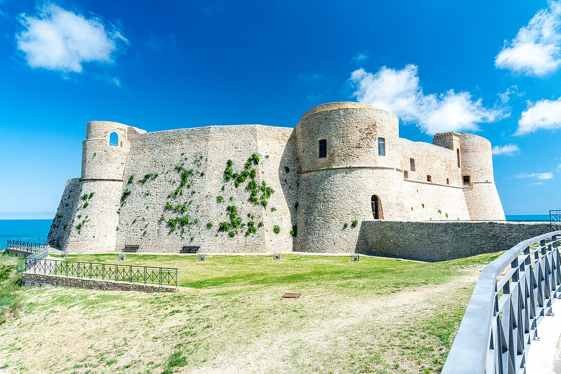 Clear sky over the ancient castle Castello Aragonese by the sea, Ortona, province of Chieti, Abruzzo, Italy