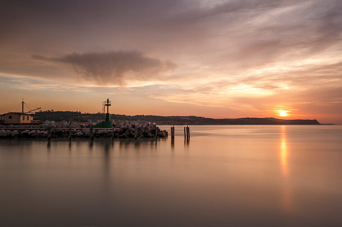 Fano harbor at dusk, Pesaro, Marche, Italy, Southern Europe