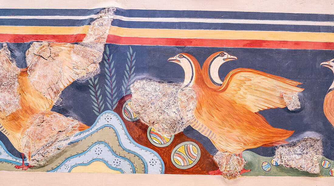 Colorful frescoes, Heraklion Archaeological Museum, Crete island, Greece