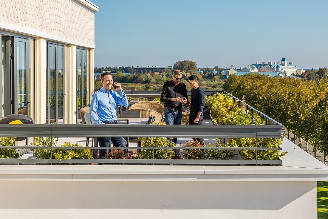 Attractiveness, tech enterprise, offices' terrace and disneyland, chessy, val d'europe, marne la vallee, seine et marne (77), france, europe