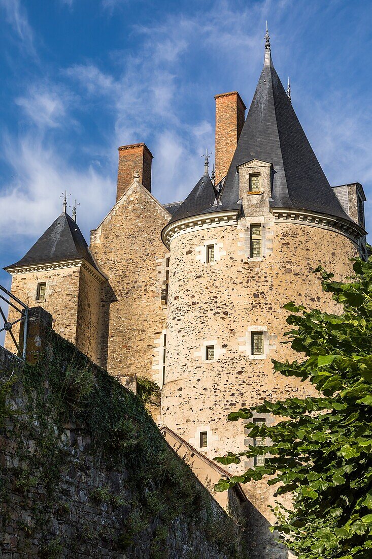 Drone view, chateau of sainte suzanne, (53) mayenne, pays de la loire