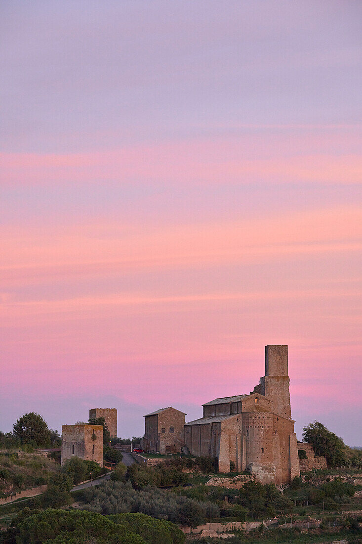 Basilica di San Pietro at dusk, Tuscania, Viterbo, Lazio, Italy, Europe