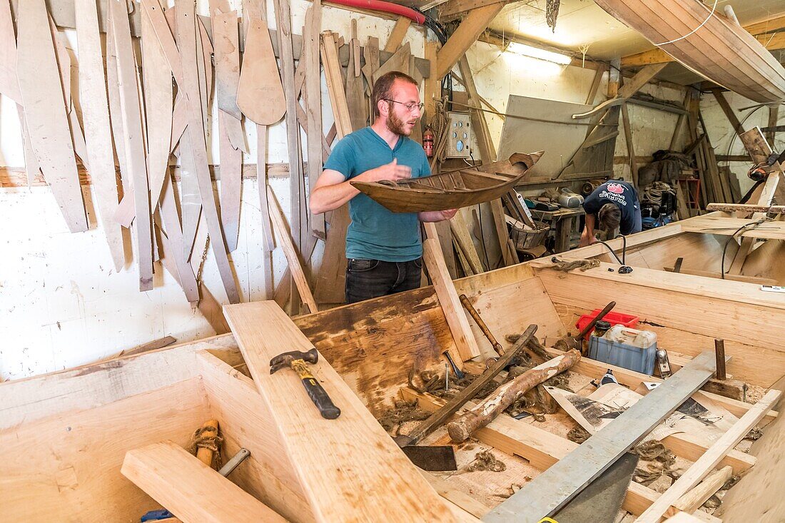 Escute, typisches flämisches Boot aus den audomarois-Sümpfen, Werkstatt der Bootsbauer, saint omer, (62) pas-de-calais, frankreich
