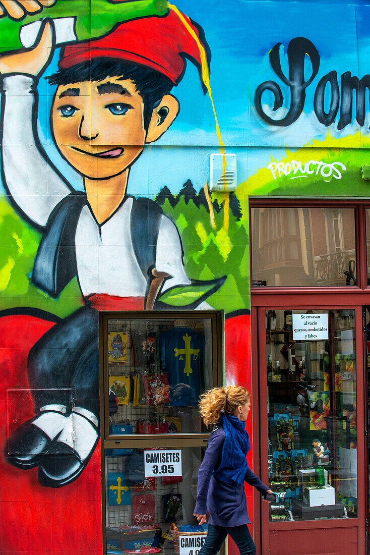 Shop for typical products, cider. Gijon City, Asturias, Spain.