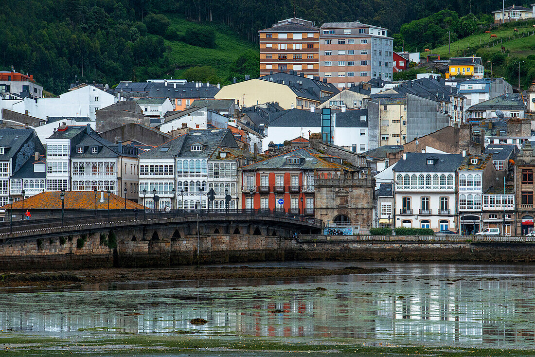 View of Viveiro village and Viveiro stuary and dwelling houses. Lugo, Galicia, Spain.