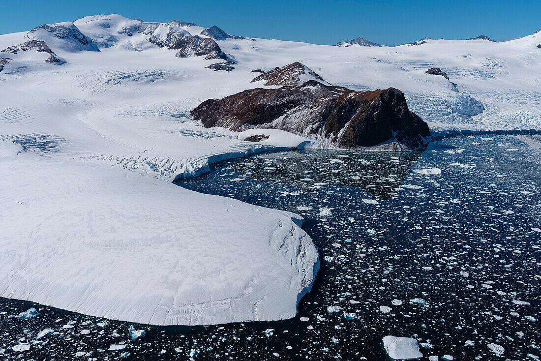 Aerial view of Larsen Inlet glacier, Weddell Sea, Antarctica.