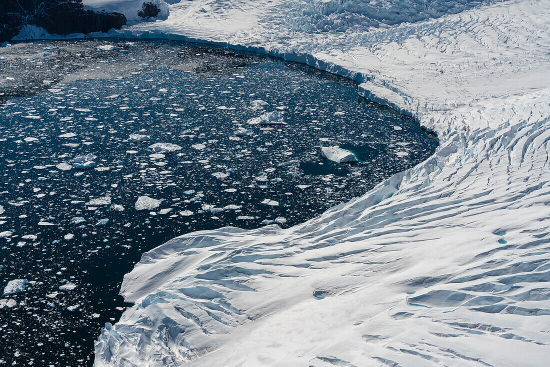 Aerial view of Larsen Inlet glacier, Weddell Sea, Antarctica.