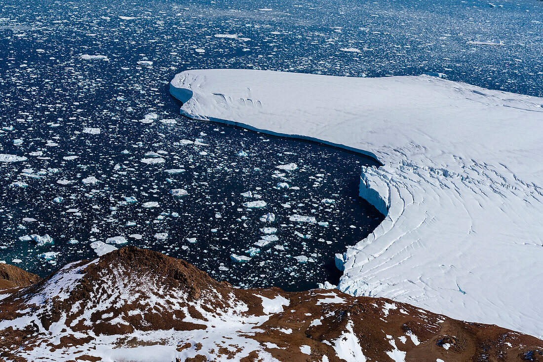 Aerial view of Larsen Inlet glacier, Weddell Sea, Antarctica.