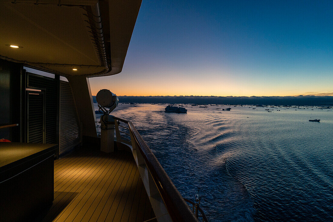 Icebergs at sunset in the Weddell Sea, Antarctica.