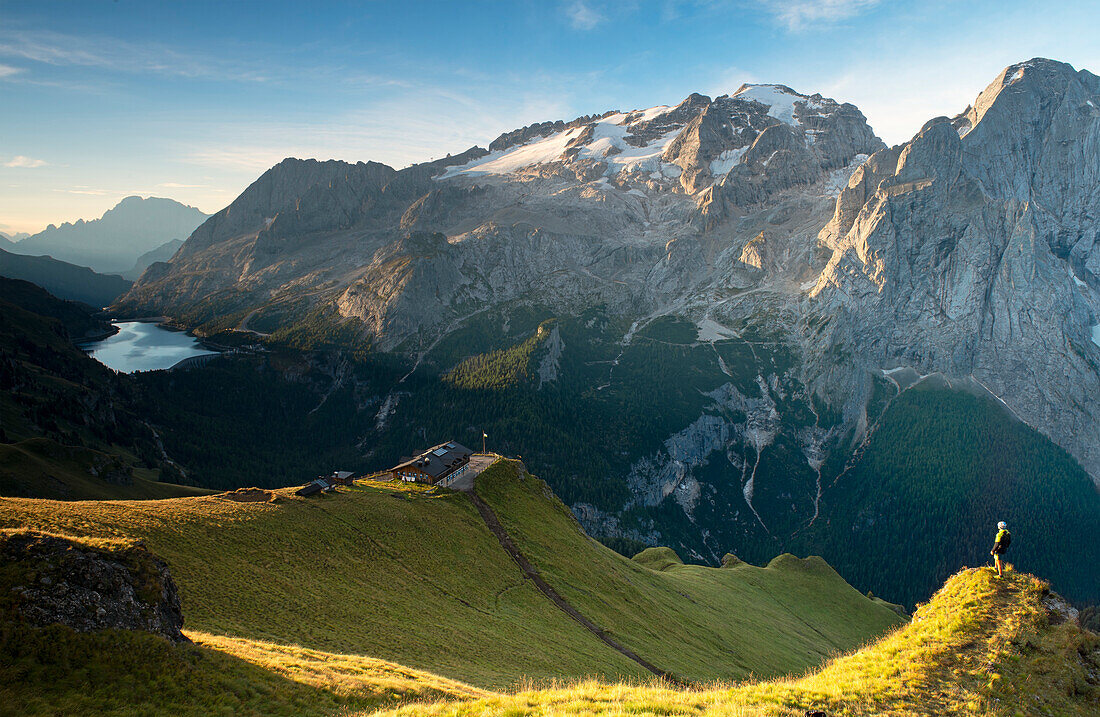 Lake Fedaia and Marmolada mountain Europe, Italy, Trentino Alto Adige, Bolzano province, Canazei