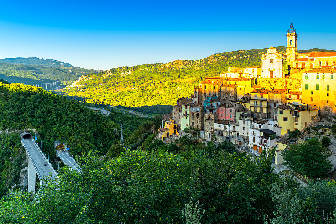 Colledimezzo , city of Abruzzo at golden hour Europe, Italy, Abruzzo, Chieti province, Colledimezzo