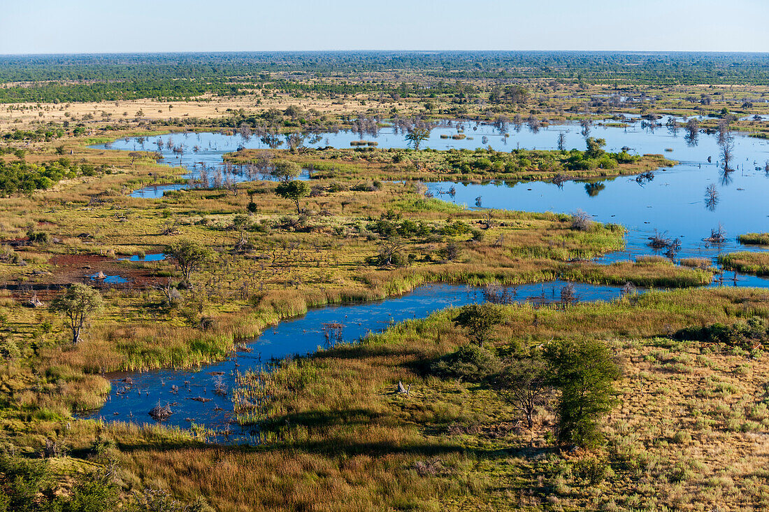 Eine Luftaufnahme des Okavango-Deltas. Okavango-Delta, Botsuana.