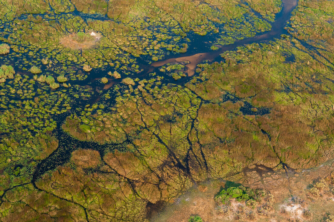 Eine Luftaufnahme des Okavango-Deltas. Okavango-Delta, Botsuana.