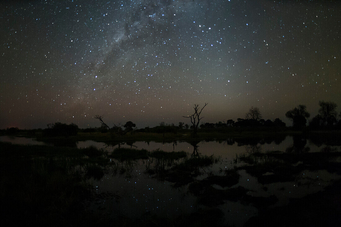 The Milky Way and zodiacal light over the Okavango Delta. Okavango Delta, Botswana.