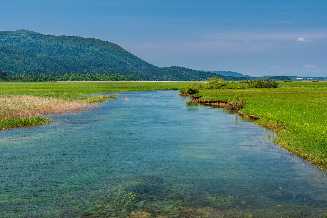 A view of the Lake Cerknica, an intermittent lake in the southern part of the Cerknica Polje. Lake Cerknica, Inner Carniola, Slovenia