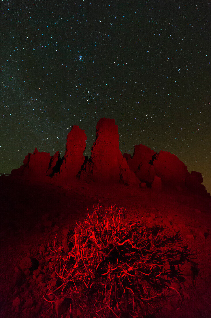 Roque de los Muchachos at night under a starry sky. La Palma Island, Canary Islands, Spain.