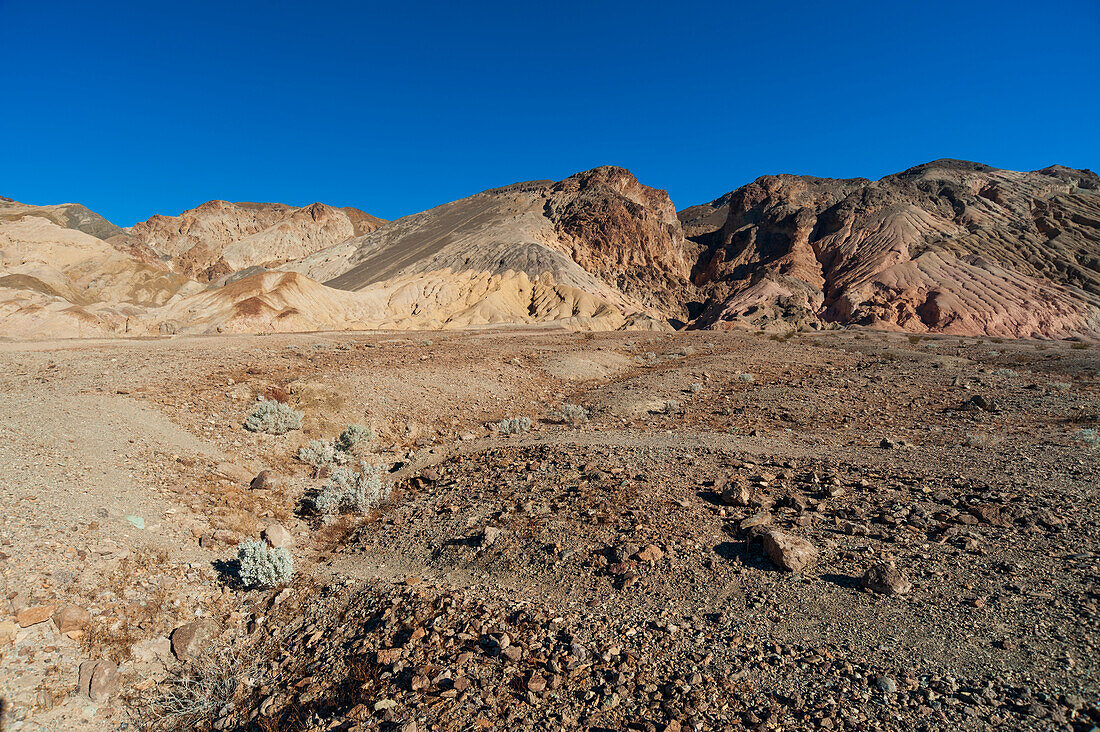 Felsformationen in den Badlands des Artist's Drive im Death Valley. Death-Valley-Nationalpark, Kalifornien, USA.