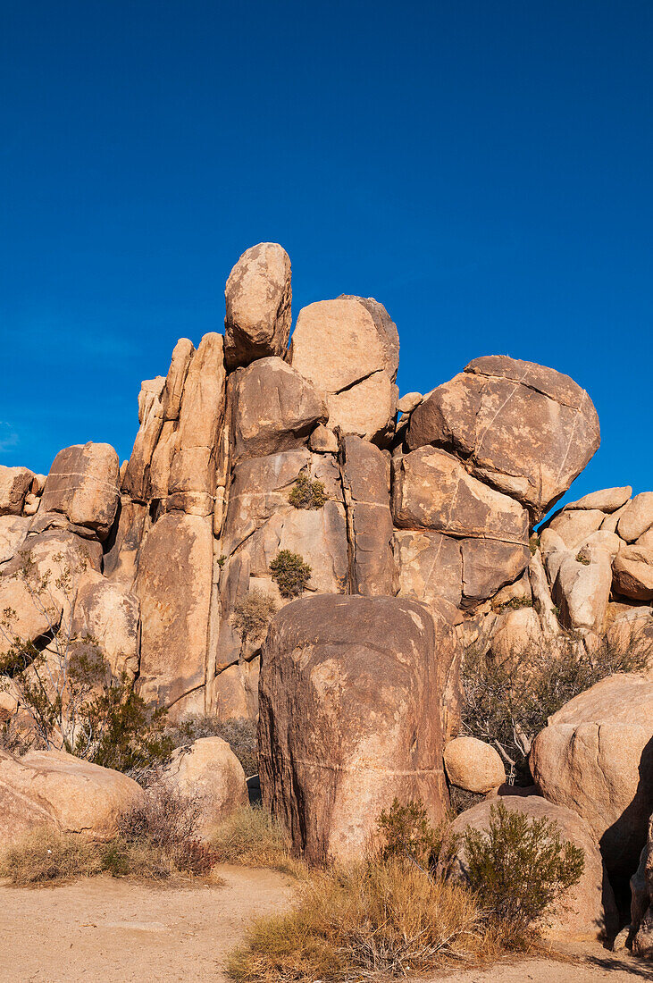 A rock formation in Hidden Valley in Joshua Tree National Park. Joshua Tree National Park, California, USA