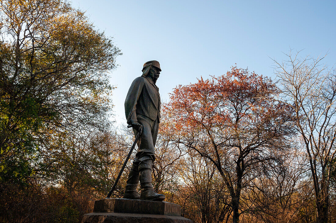 A statue of David Livingstone, a medical missionary and explorer. Victoria Falls National Park, Zimbabwe.
