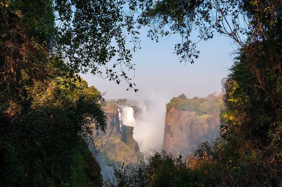 A view of Victoria Falls from the Zimbabwe side. Victoria Falls, Victoria Falls, Zimbabwe.