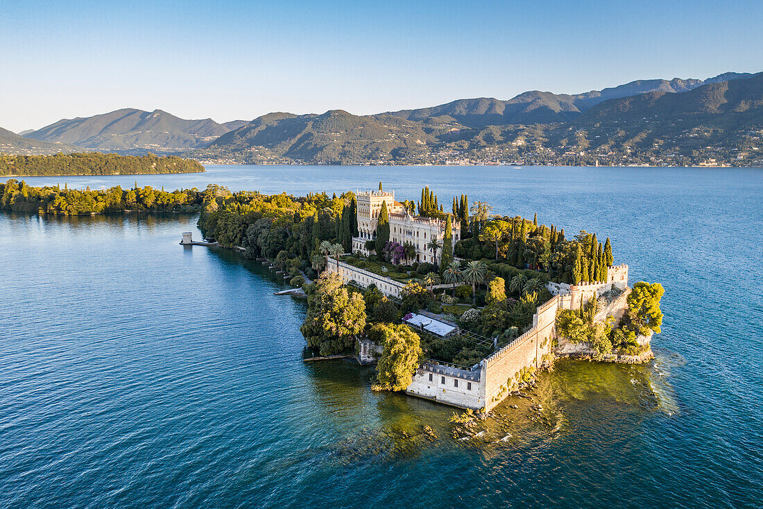 Borghese island and palace, Salò, Brescia province, Garda Lake, Lombardy, Italy