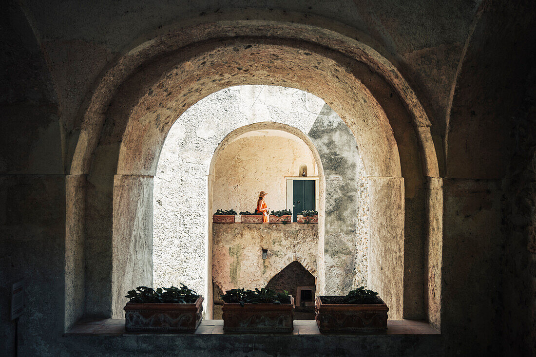 A girl walking in Ravello, Amalfi Coast, Campania, Italy.