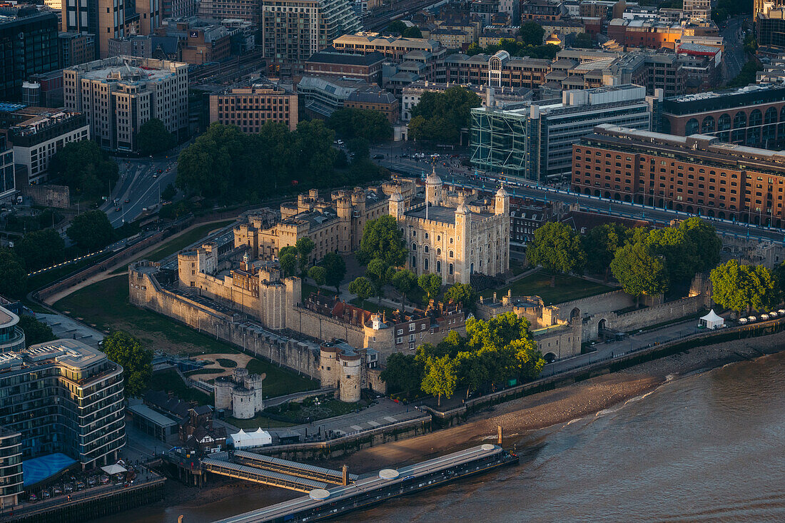 High view of the city of london with LTower of London. London, United Kingdom