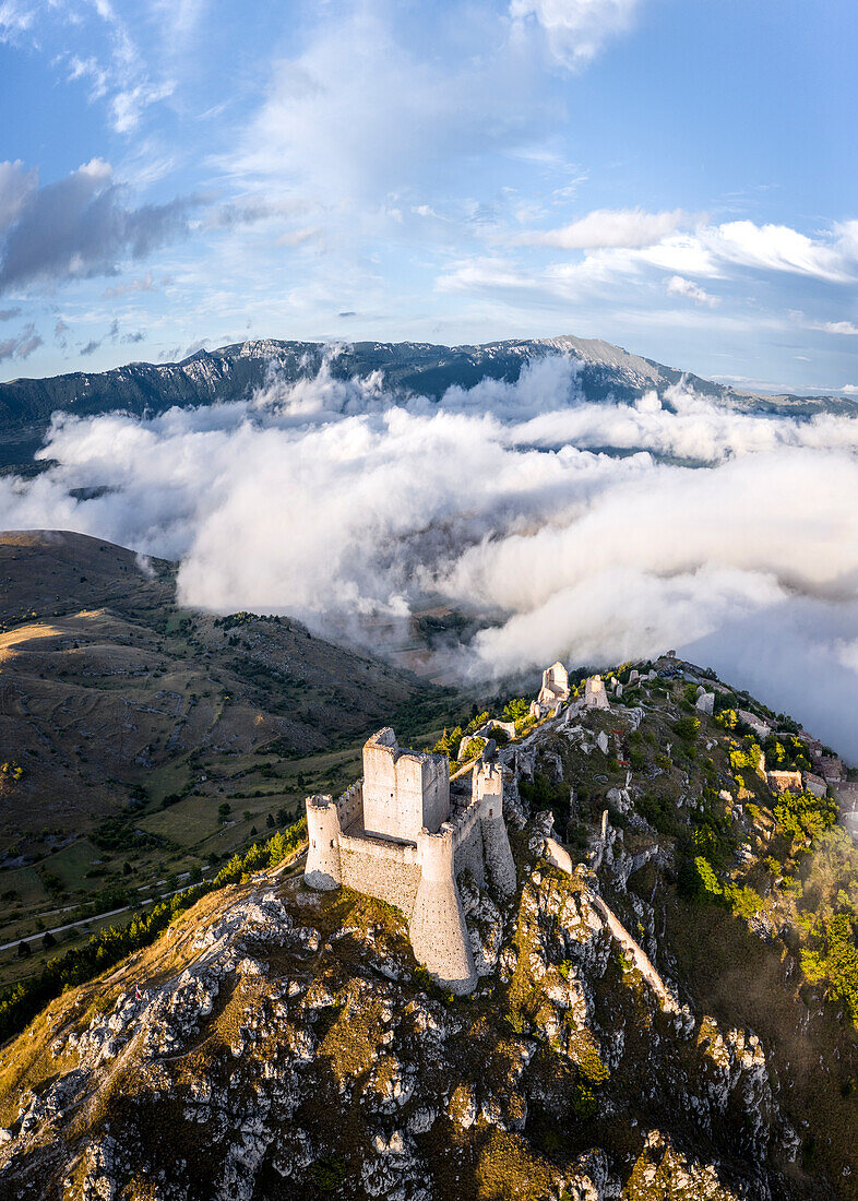 Sunset in Rocca Calascio, an ancient building on the top of a mountain, Gran Sasso National Park, L'Aquila province, Abruzzo, Italy.