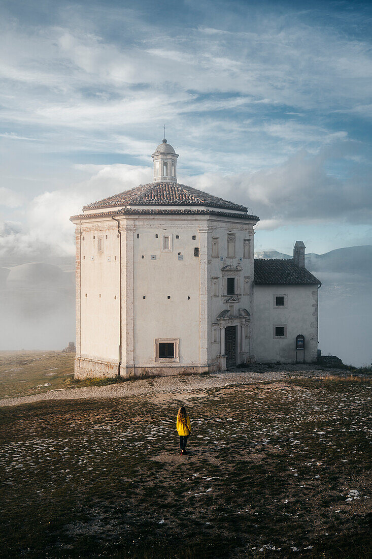 Sunset in Rocca Calascio, an ancient building on the top of a mountain, Gran Sasso National Park, L'Aquila province, Abruzzo, Italy.