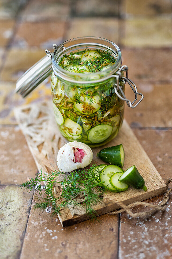 Pickled cucumber with coriander and garlic from Morocco
