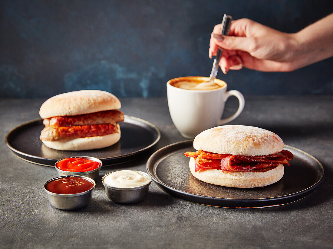 Hearty Breakfast Sandwiches and Coffee