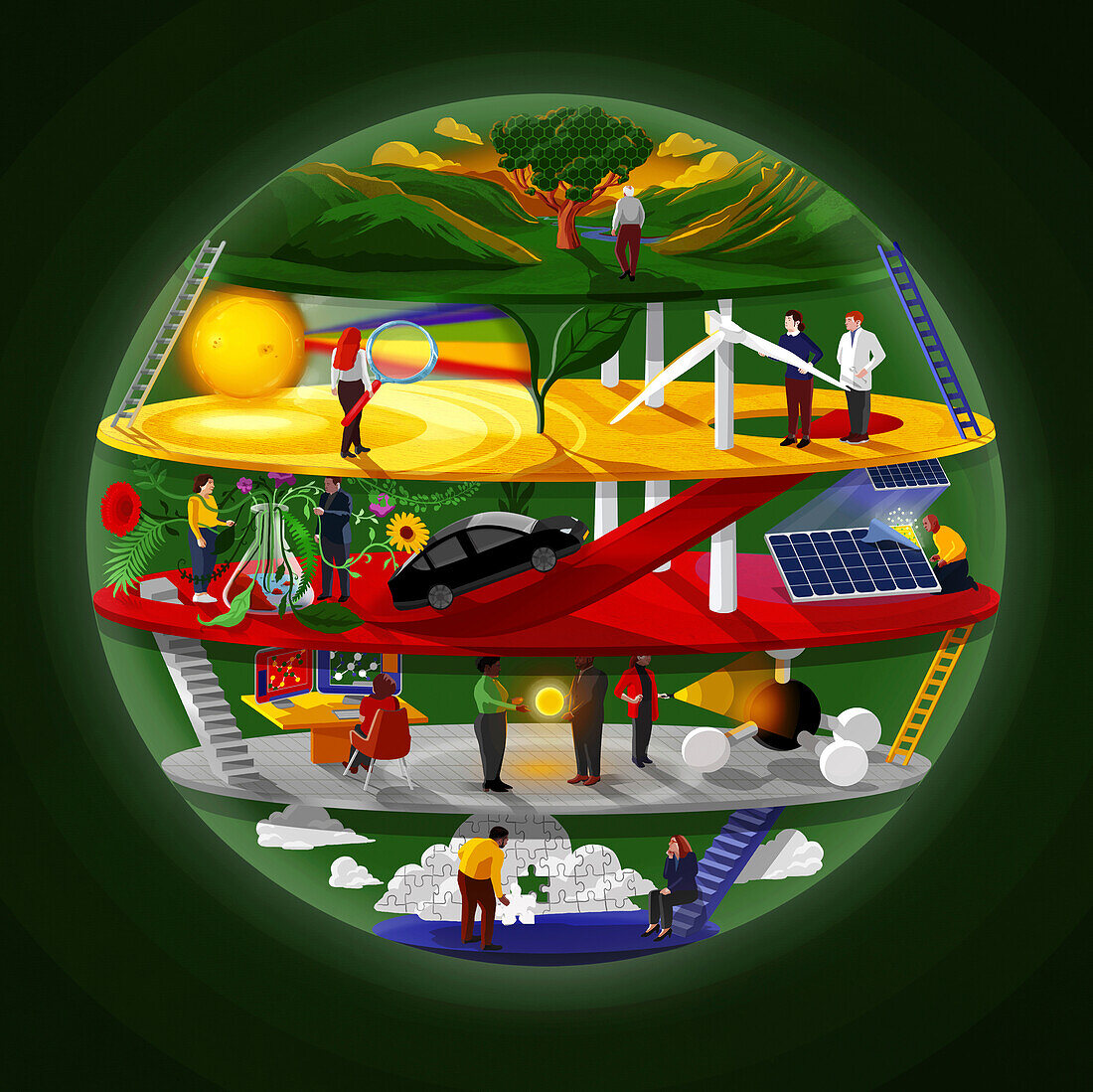 Green energy circle, conceptual illustration