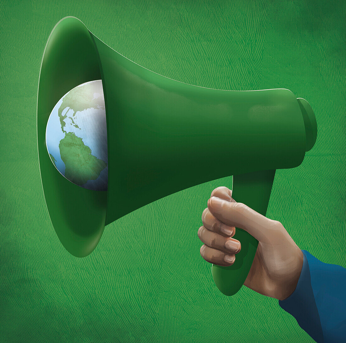 Climate megaphone, conceptual illustration