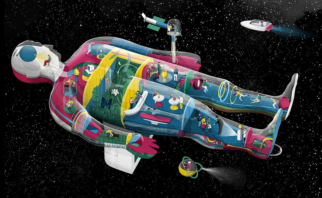 Space man museum, conceptual illustration