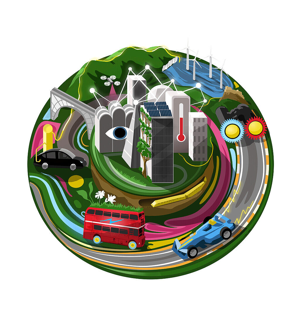 Green smart city, conceptual illustration