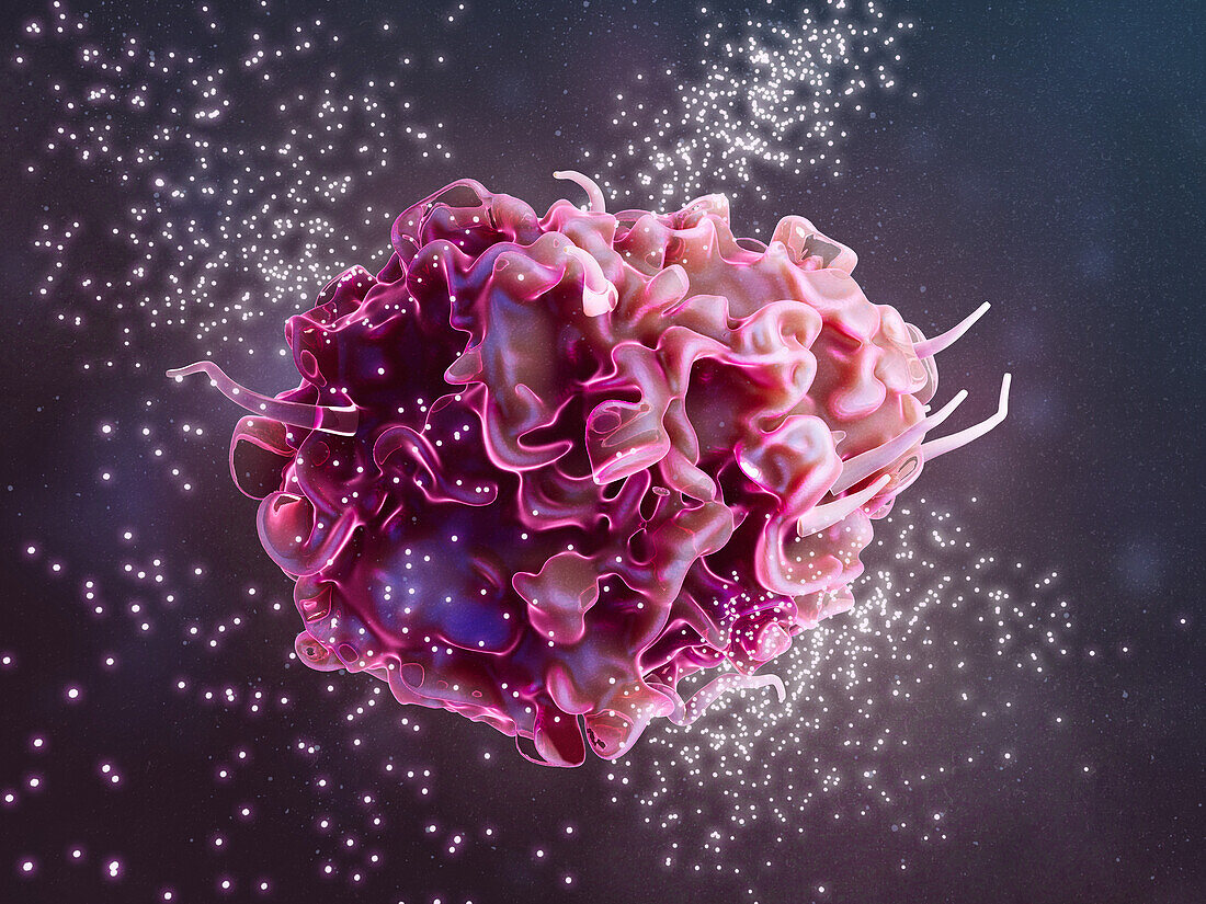 Macrophage releasing cytokines, illustration