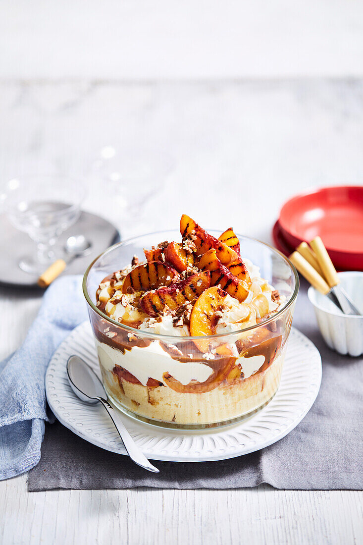 Peach, whiskey and caramel spiced trifle