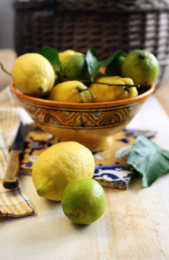 A bowl of organic Sicilian lemons