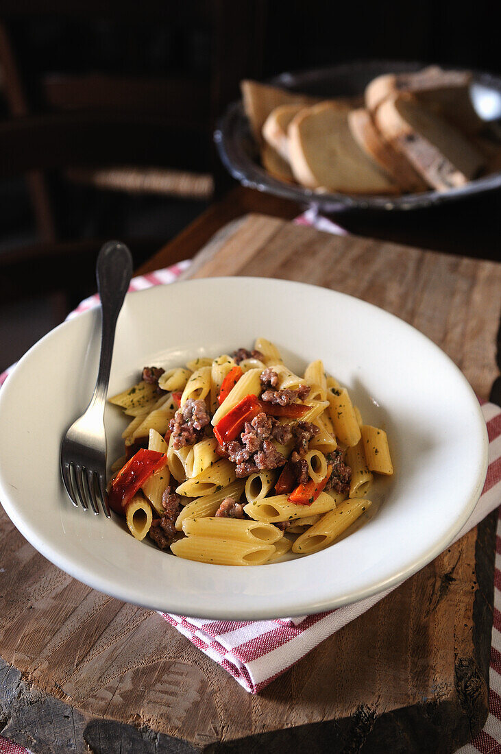 Penne with sausage and peppers