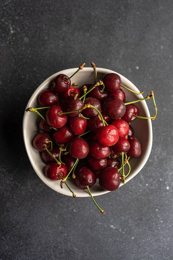 Bowl of organic sweet cherries