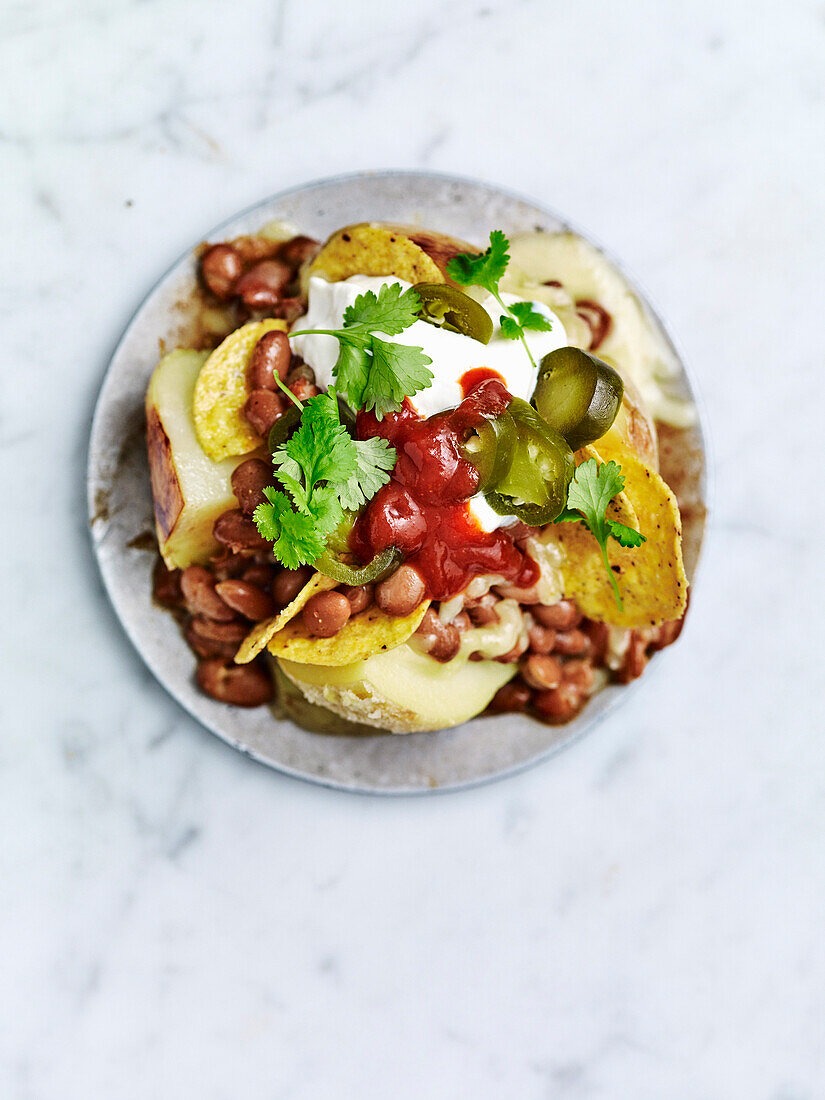 Baked potatoes with nachos